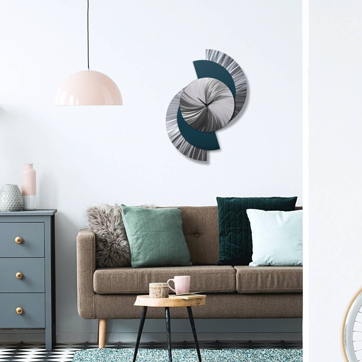 Large Teal Metal Wall Clock - Abstract Geometric Art Decor for Modern Spaces - Modern Elements Metal Art - ME7738N