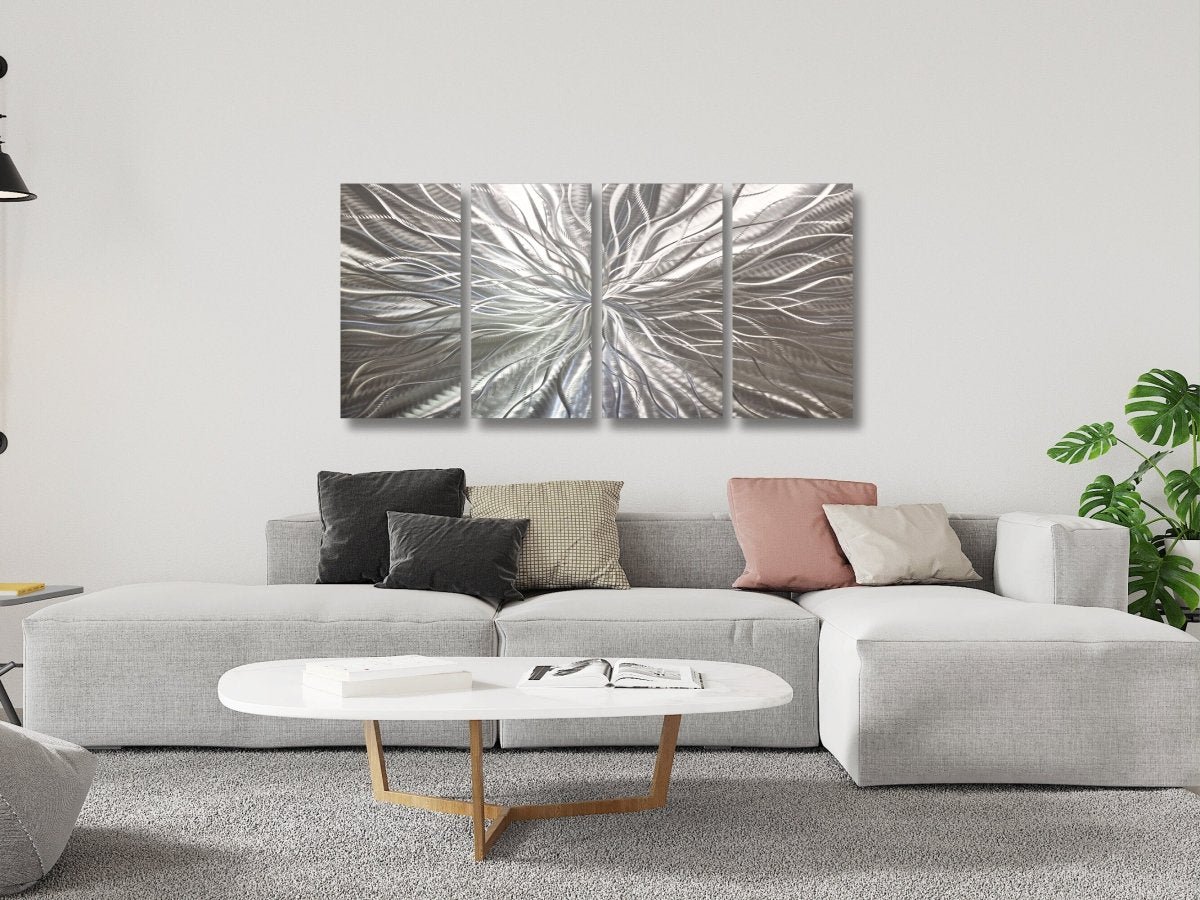 Luxury Silver Metal Wall Art Sculpture - Gallery Art Set of 4 for Modern Decor - Modern Elements Metal Art - ME748944