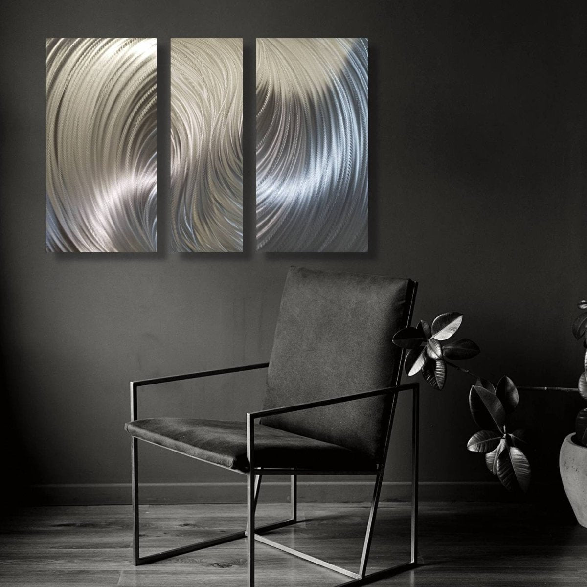Metal Wall Art – 3 - Piece Silver Gallery Set – Modern Wall Sculpture - Modern Elements Metal Art - ME96076