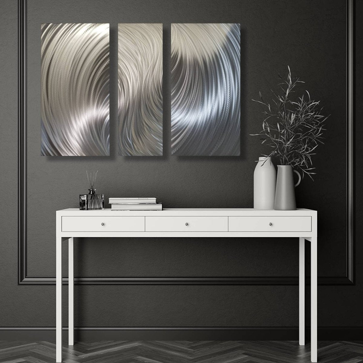 Metal Wall Art – 3 - Piece Silver Gallery Set – Modern Wall Sculpture - Modern Elements Metal Art - ME96076