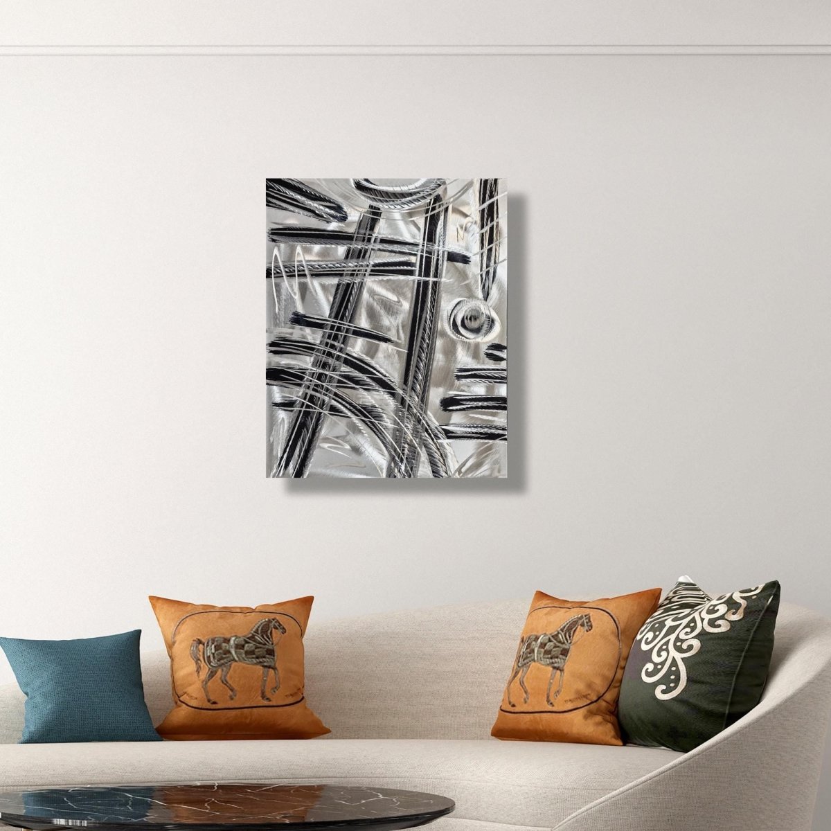 Metal Wall Art Brush Stroke Sculpture – Modern Silver Painting on Metal Canvas - Modern Elements Metal Art - ME7838SX