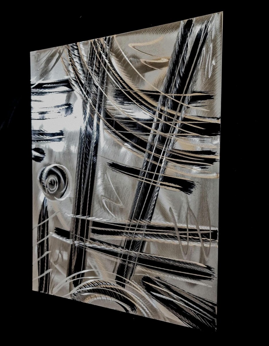 Metal Wall Art Brush Stroke Sculpture – Modern Silver Painting on Metal Canvas - Modern Elements Metal Art - ME7838SX