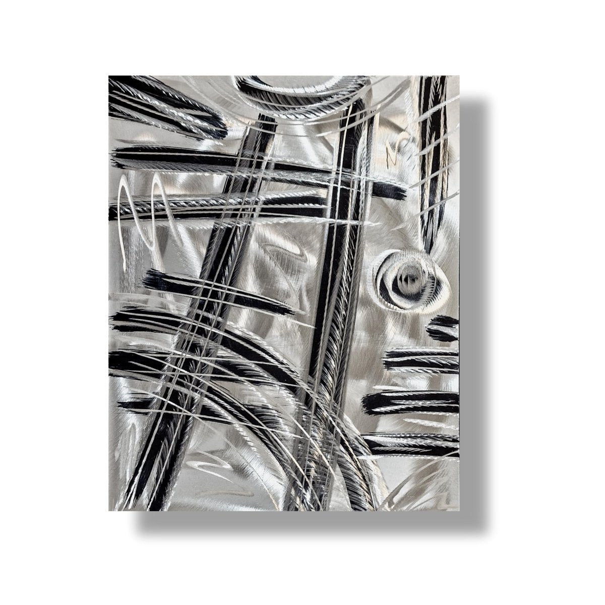 Metal Wall Art Brush Stroke Sculpture – Modern Silver Painting on Metal Canvas - Modern Elements Metal Art - ME7838SX