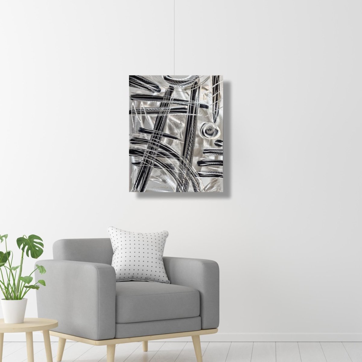 Metal Wall Art Brush Stroke Sculpture – Modern Silver Painting on Metal Canvas - Modern Elements Metal Art - ME7838SX