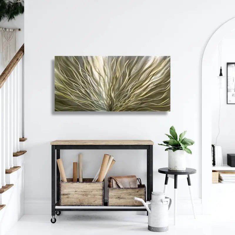 Metallic Bronze Green Silver Artwork Titled InBloom - Modern Elements Metal Art - HY86373K