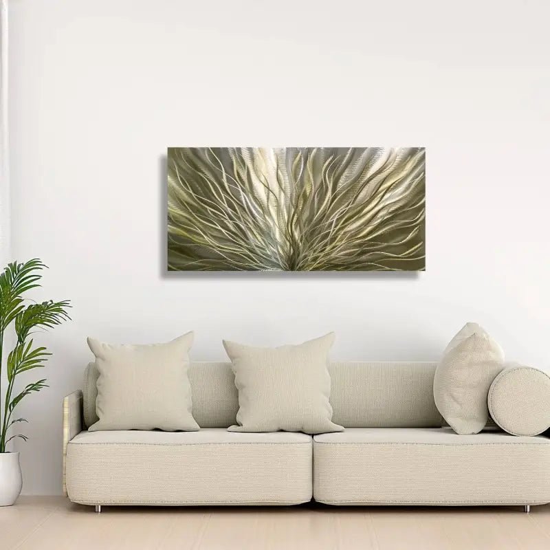 Metallic Bronze Green Silver Artwork Titled InBloom - Modern Elements Metal Art - HY86373K