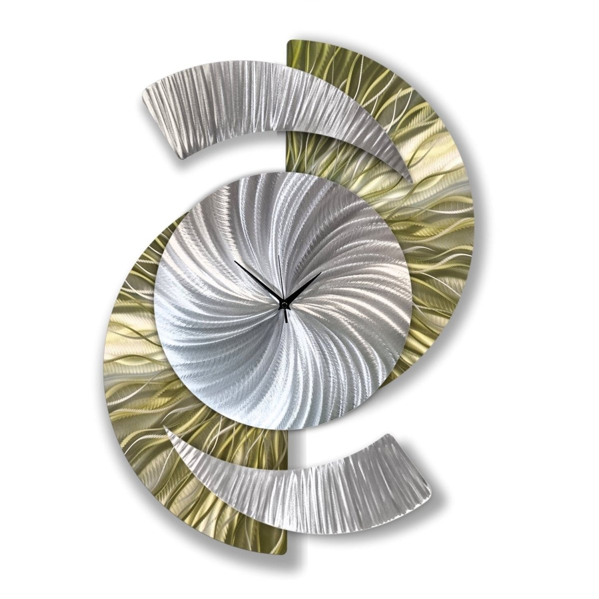 Metallic Olive Green & Silver Modern Metal Wall Clock Sculpture for Home Decor - Modern Elements Metal Art - INV5380283SX