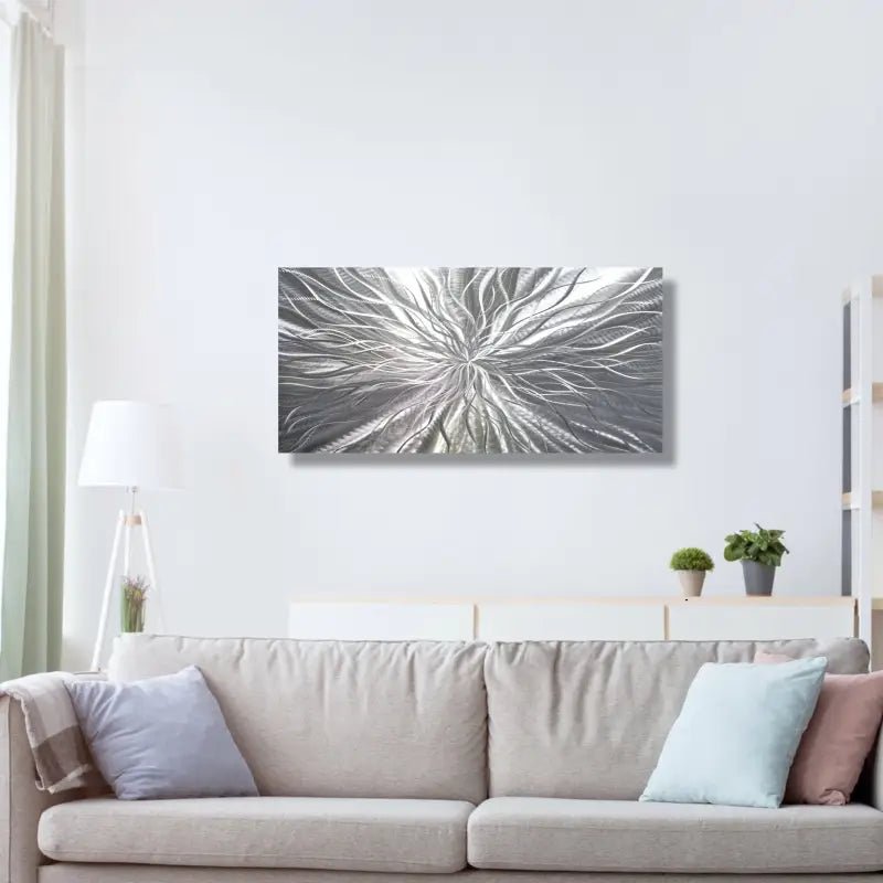 Metallic Wall Art Titled "Radiation" (Silver Edition) - Modern Elements Metal Art - MY83JJS0