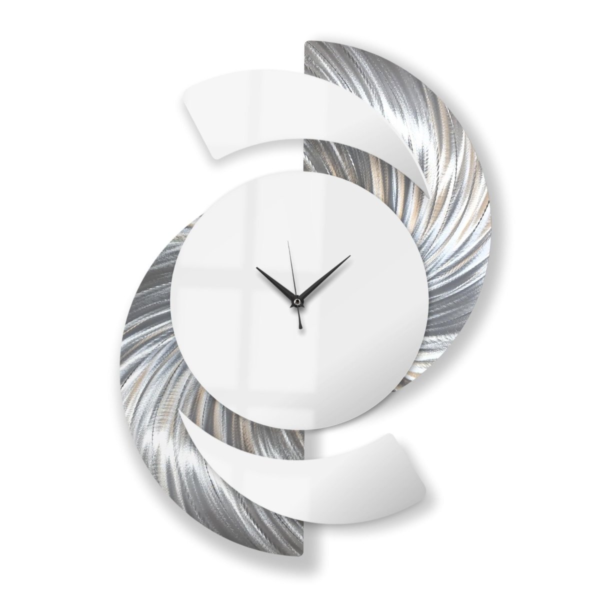 Minimalist Silver & White Wall Clock – Silent Metal Sculpture for Home & Living Room Decor - Modern Elements Metal Art - INV36387272