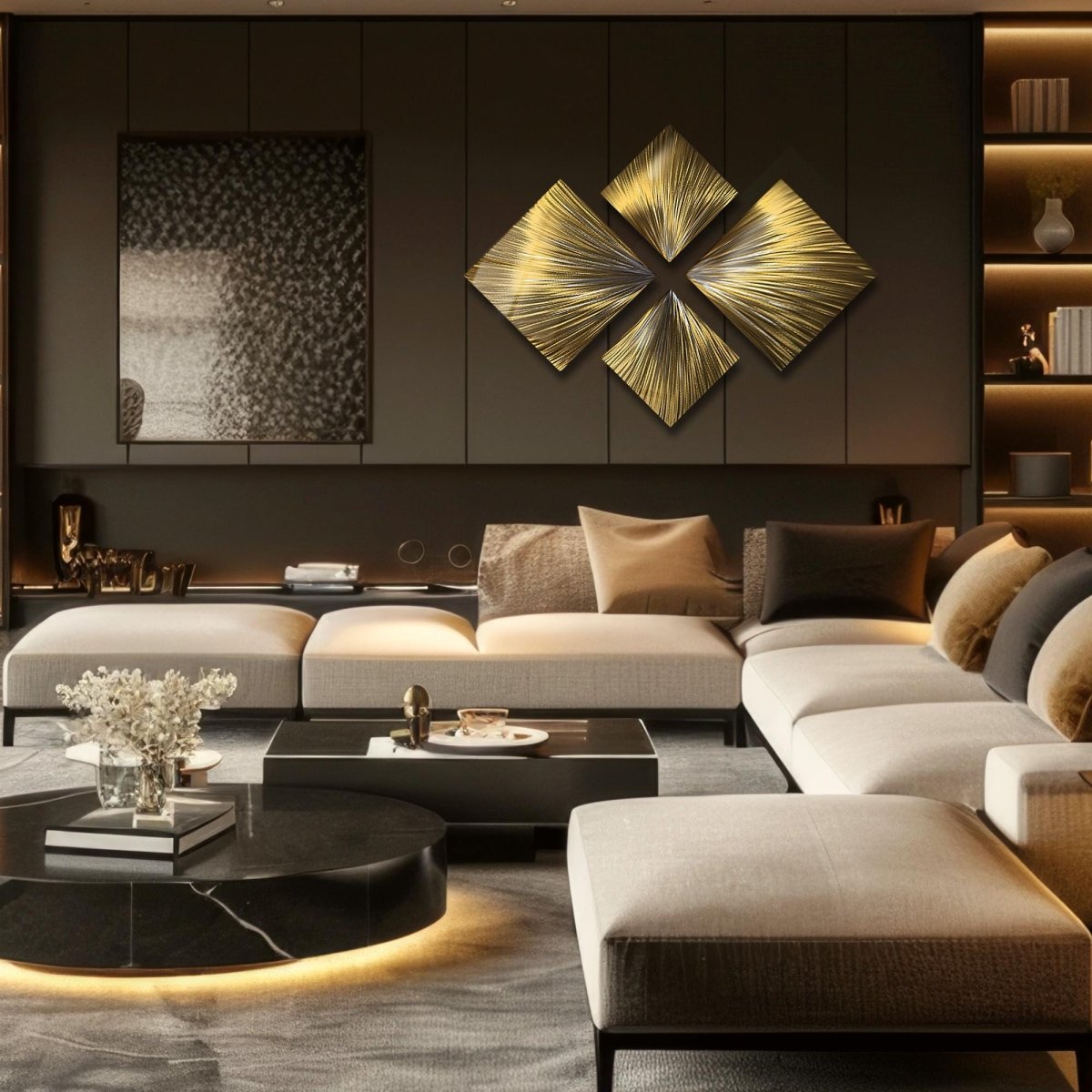 Modern Gold Metal Wall Art Set – Contemporary 4 - Piece Sculpture for Stylish Home Decor - Modern Elements Metal Art - ME7263992
