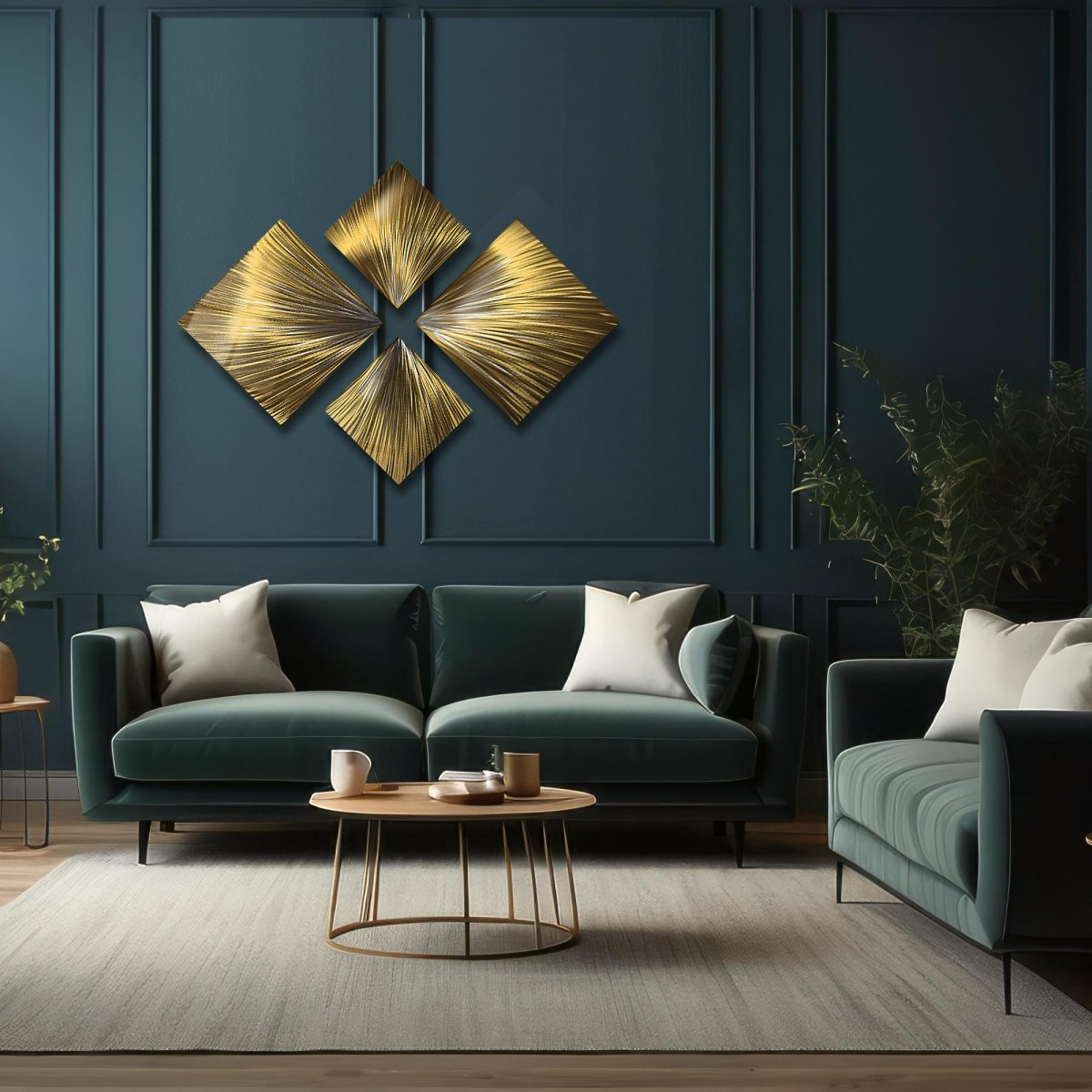 Modern Gold Metal Wall Art Set – Contemporary 4 - Piece Sculpture for Stylish Home Decor - Modern Elements Metal Art - ME7263992