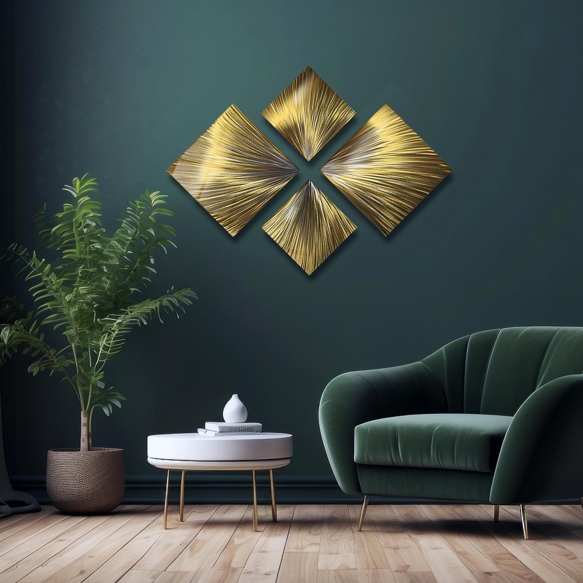 Modern Gold Metal Wall Art Set – Contemporary 4 - Piece Sculpture for Stylish Home Decor - Modern Elements Metal Art - ME7263992