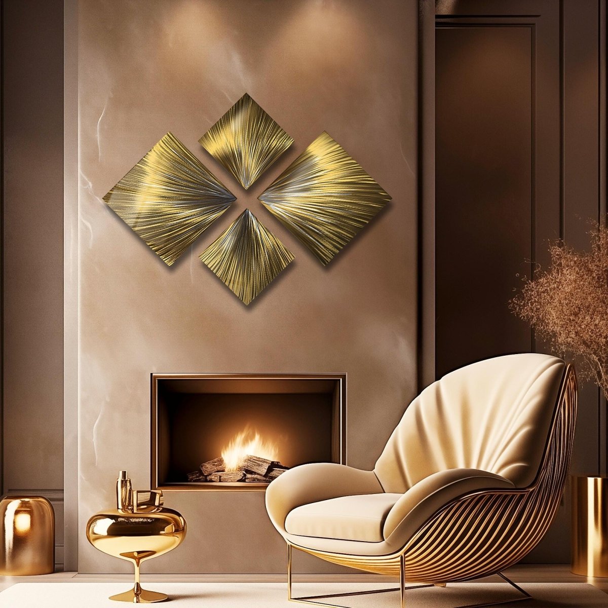 Modern Gold Metal Wall Art Set – Contemporary 4 - Piece Sculpture for Stylish Home Decor - Modern Elements Metal Art - ME7263992