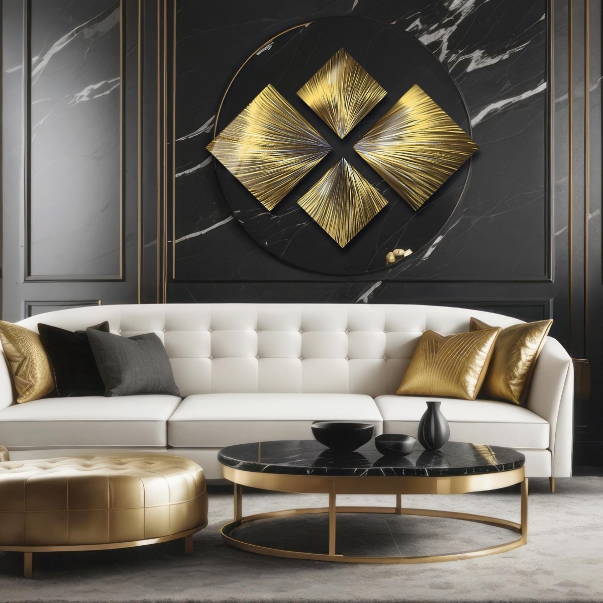 Modern Gold Metal Wall Art Set – Contemporary 4 - Piece Sculpture for Stylish Home Decor - Modern Elements Metal Art - ME7263992