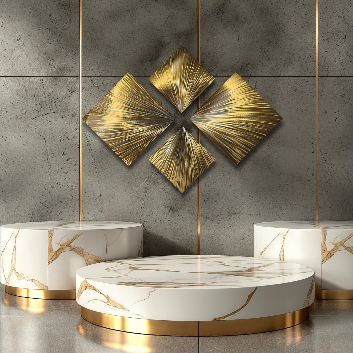 Modern Gold Metal Wall Art Set – Contemporary 4 - Piece Sculpture for Stylish Home Decor - Modern Elements Metal Art - ME7263992
