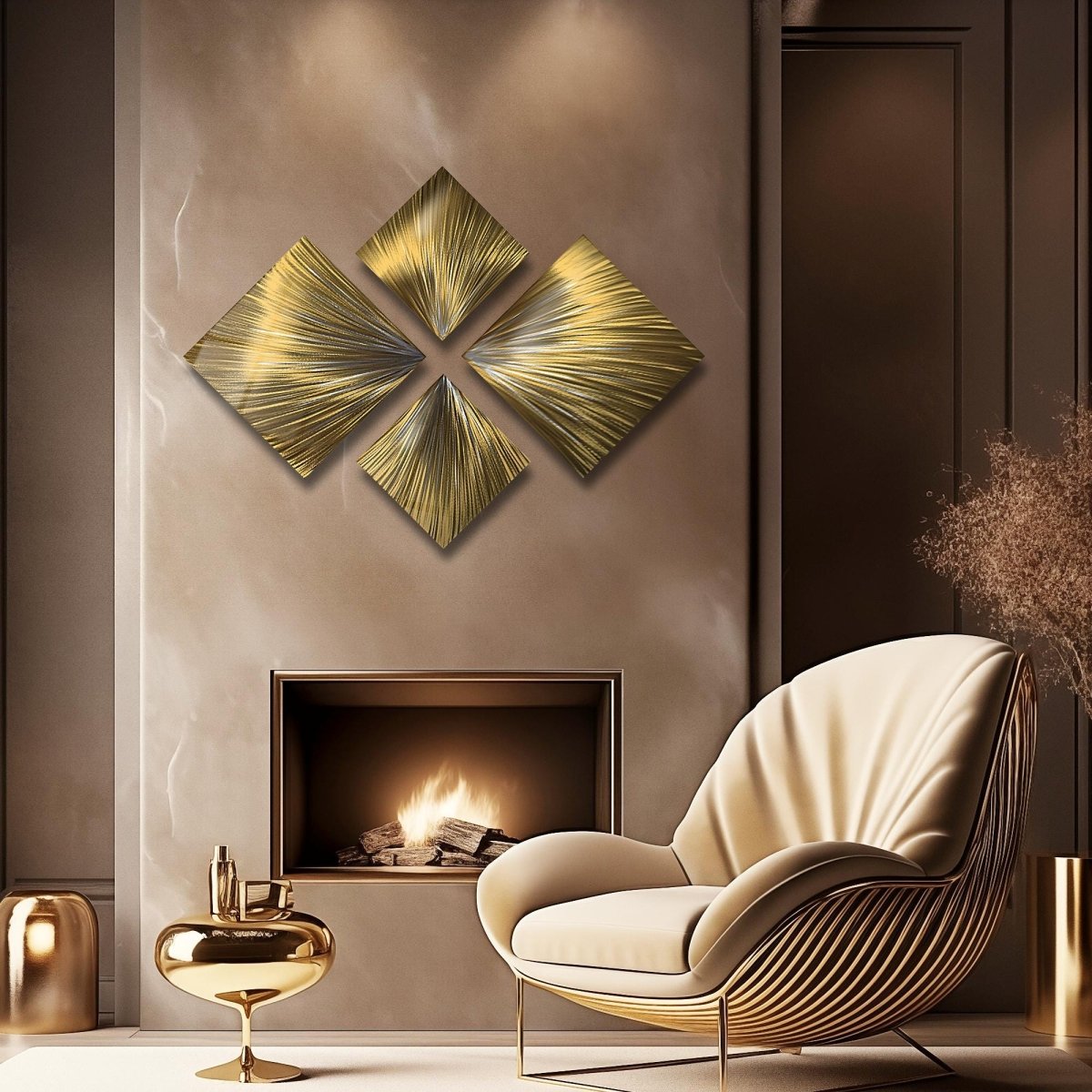 Modern Gold Metal Wall Art Set – Contemporary 4 - Piece Sculpture for Stylish Home Decor - Modern Elements Metal Art - ME7263992
