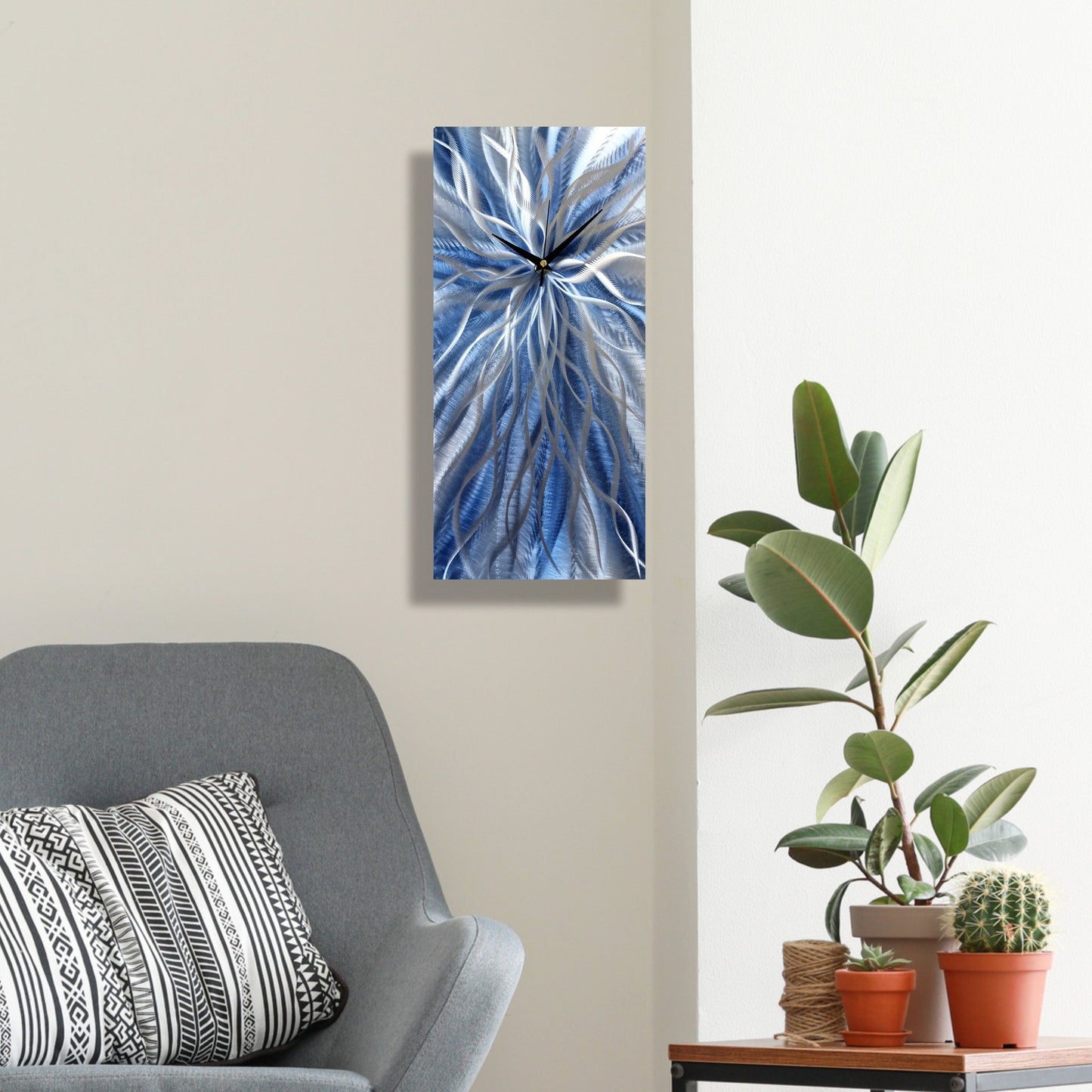 Modern Navy Blue Metal Wall Clock Titled Radiation - Modern Elements Metal Art - INC94466