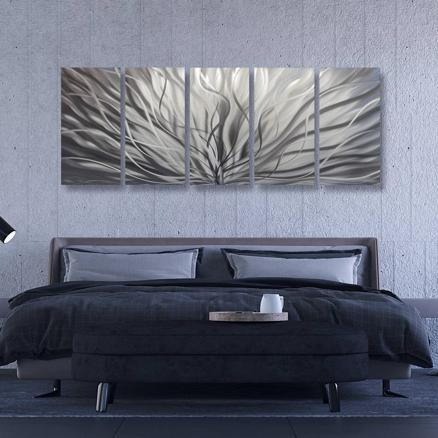 Modern Silver Wall Art Set of 5 Titled Inbloom - Modern Elements Metal Art - SK879KHL