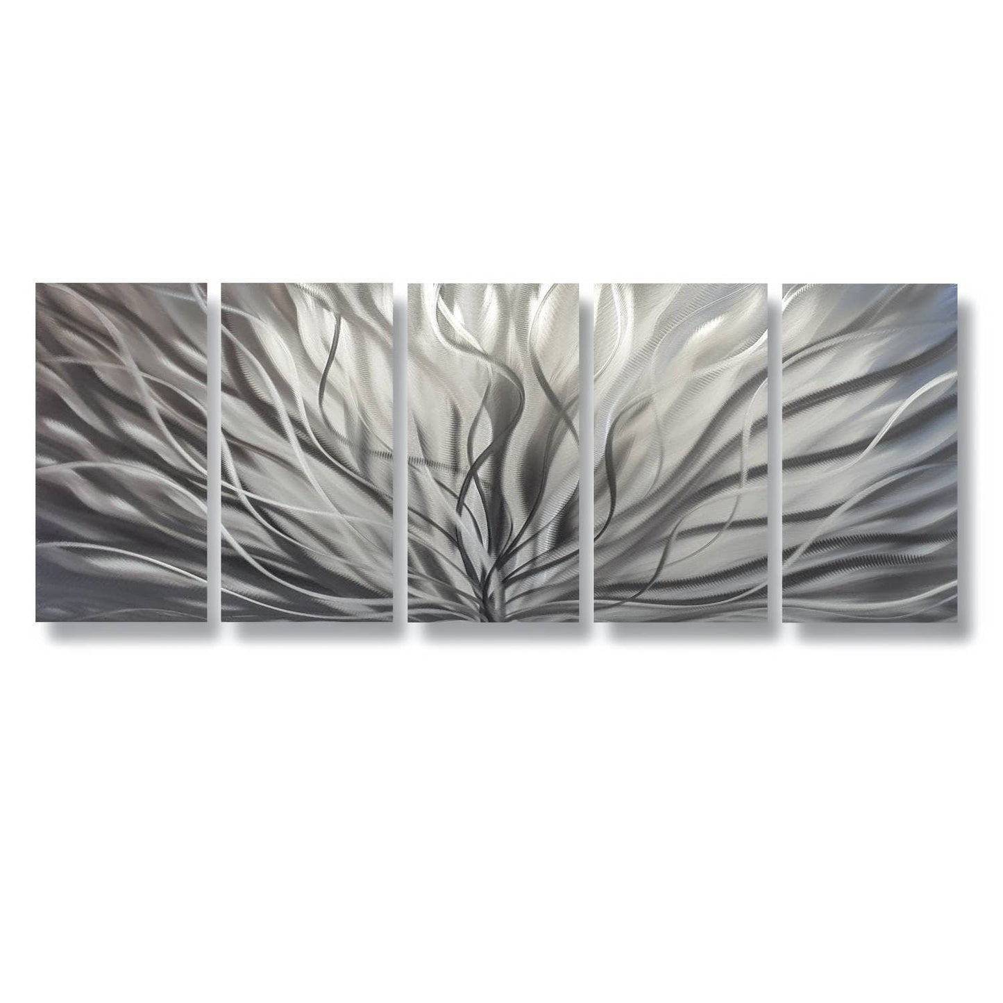 Modern Silver Wall Art Set of 5 Titled Inbloom - Modern Elements Metal Art - SK879KHL