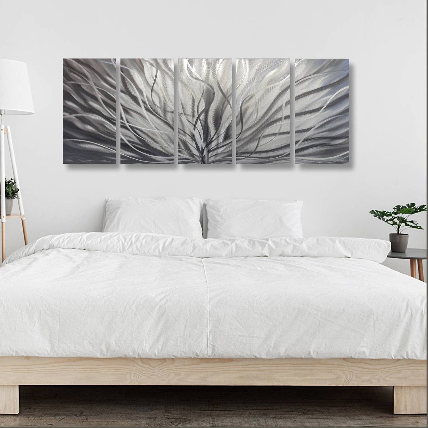 Modern Silver Wall Art Set of 5 Titled Inbloom - Modern Elements Metal Art - SK879KHL