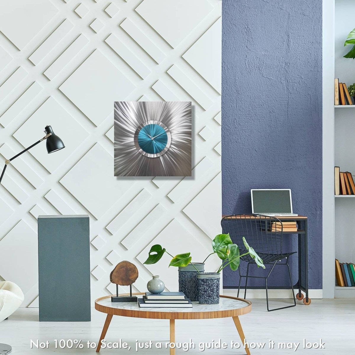 Modern Silver Wall Clock – Large Oversized Abstract Clock & Metal Wall Sculpture - Modern Elements Metal Art - ME639SX