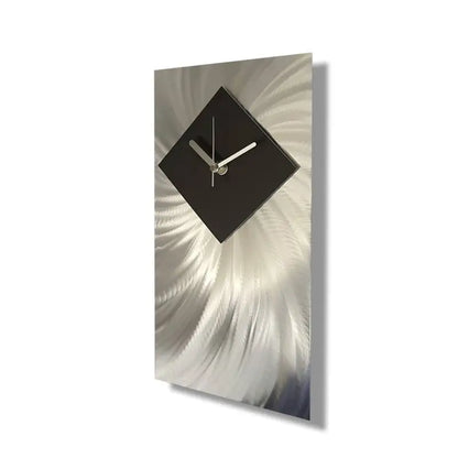 Modern Wall Clock Titled "Alpha" (Black & Silver Edition) - Modern Elements Metal Art