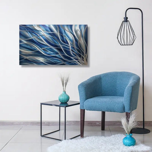 Navy Abstract Wall Art Titled "Kosmosis" (Landscape Navy Blue Edition) - Modern Elements Metal Art - ME4652335SX