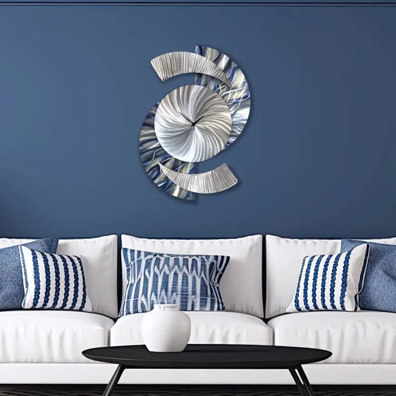 Navy Art Clock Titled "Elliptical - Modern Elements Metal Art - ME982629