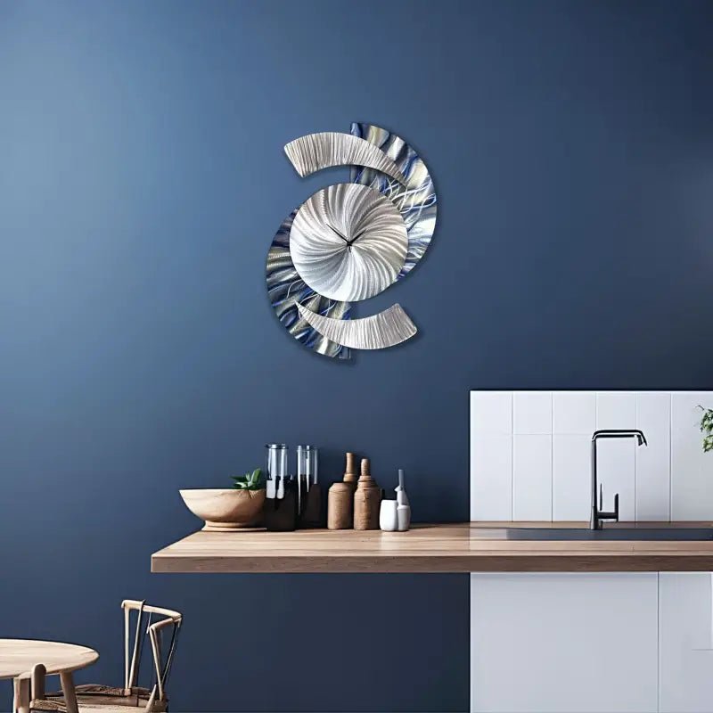 Navy Art Clock Titled "Elliptical - Modern Elements Metal Art - ME982629