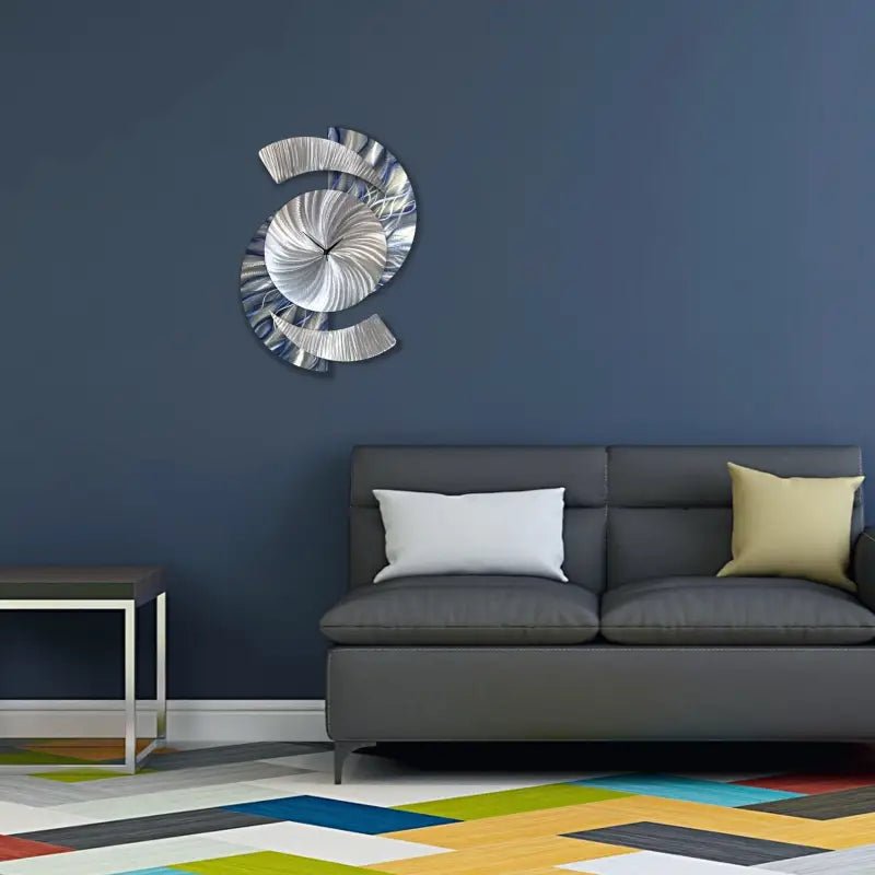 Navy Art Clock Titled "Elliptical - Modern Elements Metal Art - ME982629
