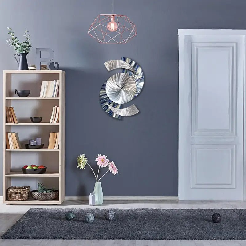 Navy Art Clock Titled "Elliptical - Modern Elements Metal Art - ME982629