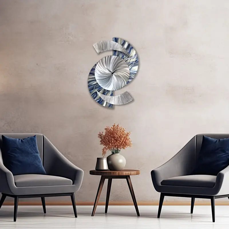 Navy Art Clock Titled "Elliptical - Modern Elements Metal Art - ME982629