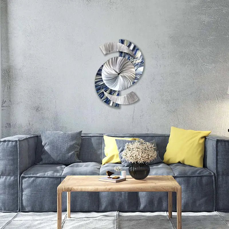 Navy Art Clock Titled "Elliptical - Modern Elements Metal Art - ME982629