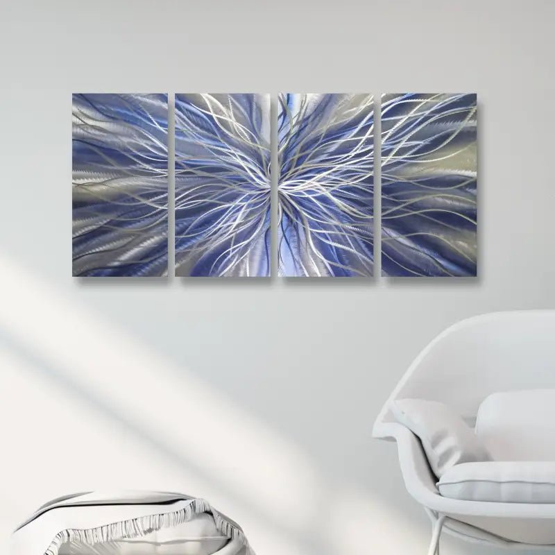 Navy Blue Abstract Metal Wall Art Set of 4 with Silver Accents for Modern Décor - Modern Elements Metal Art - I567886S