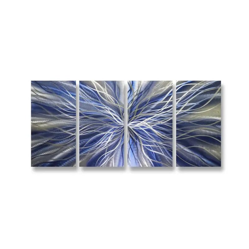 Navy Blue Abstract Metal Wall Art Set of 4 with Silver Accents for Modern Décor - Modern Elements Metal Art - I567886S