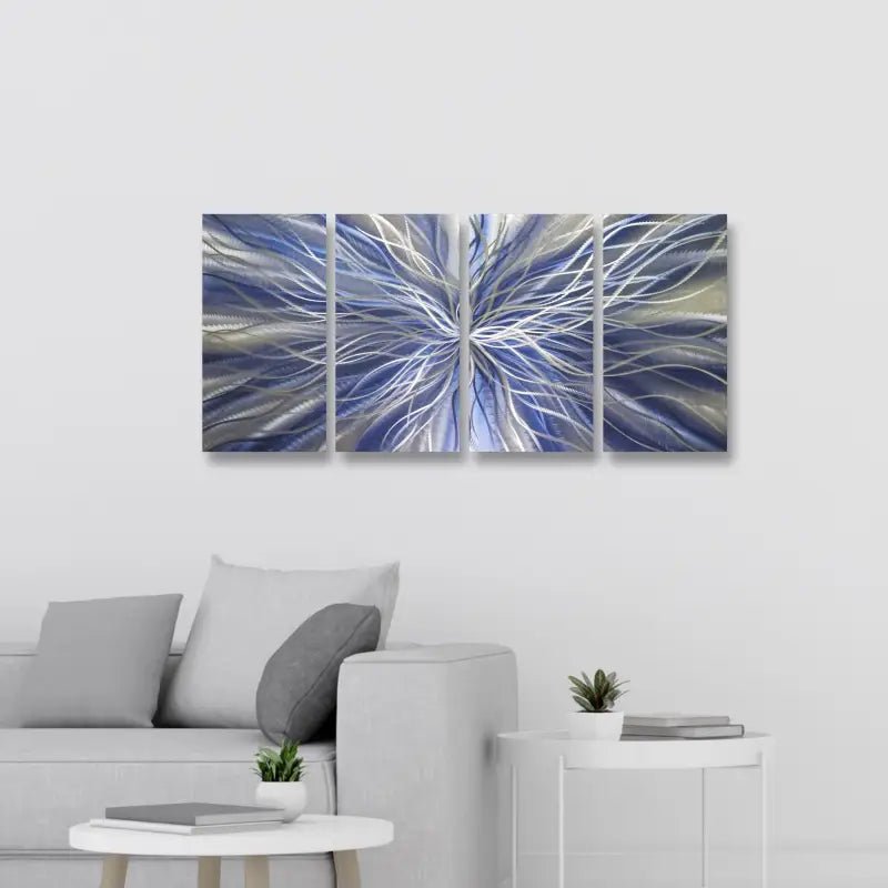 Navy Blue Abstract Metal Wall Art Set of 4 with Silver Accents for Modern Décor - Modern Elements Metal Art - I567886S
