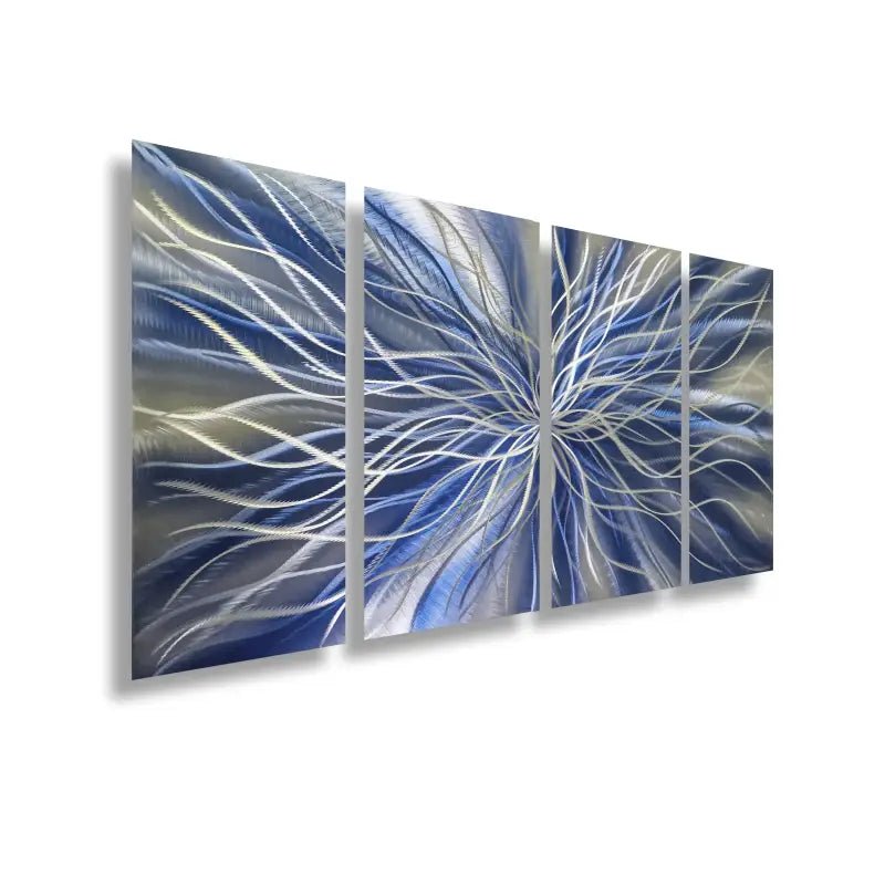 Navy Blue Abstract Metal Wall Art Set of 4 with Silver Accents for Modern Décor - Modern Elements Metal Art - I567886S
