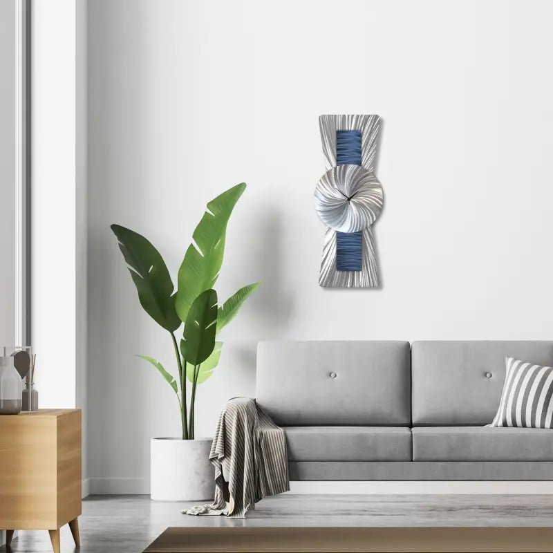 Navy Blue and Silver Clock Titled Sentinel - Modern Elements Metal Art - ME93828K - 1