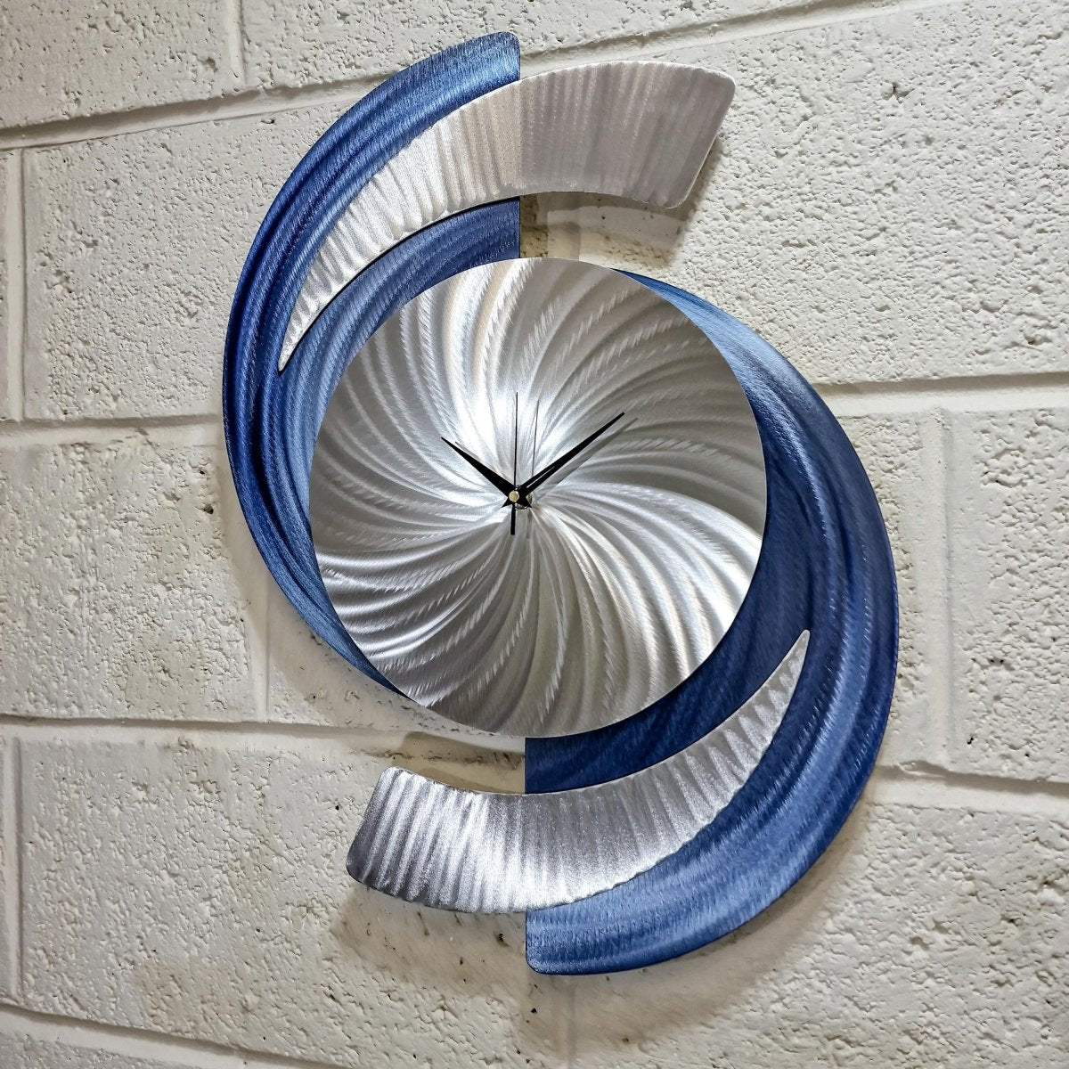 Navy Blue Metal Wall Clock – Modern Clock & Silver Wall Art Sculpture - Modern Elements Metal Art - INV363773V