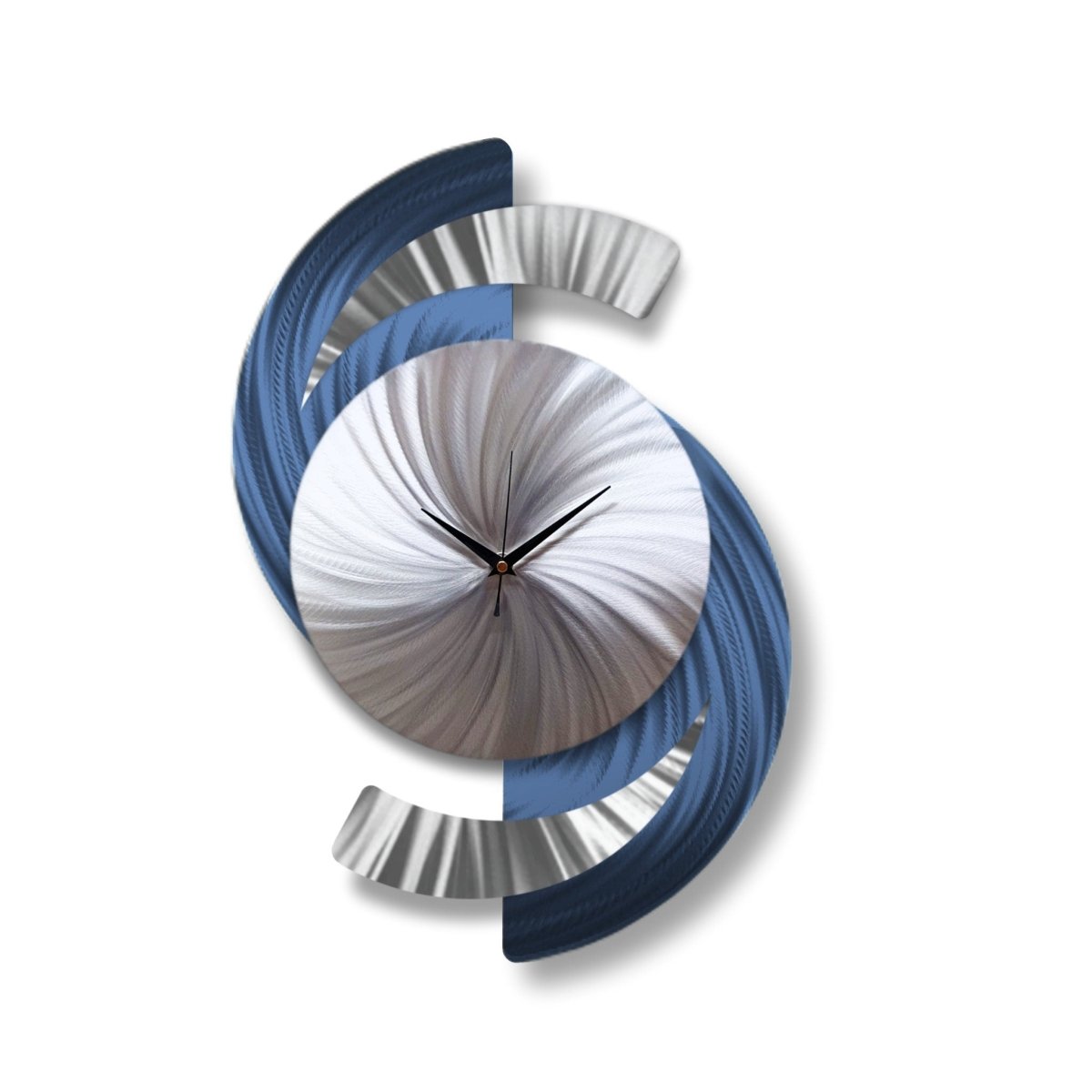 Navy Blue Metal Wall Clock – Modern Clock & Silver Wall Art Sculpture - Modern Elements Metal Art - INV363773V