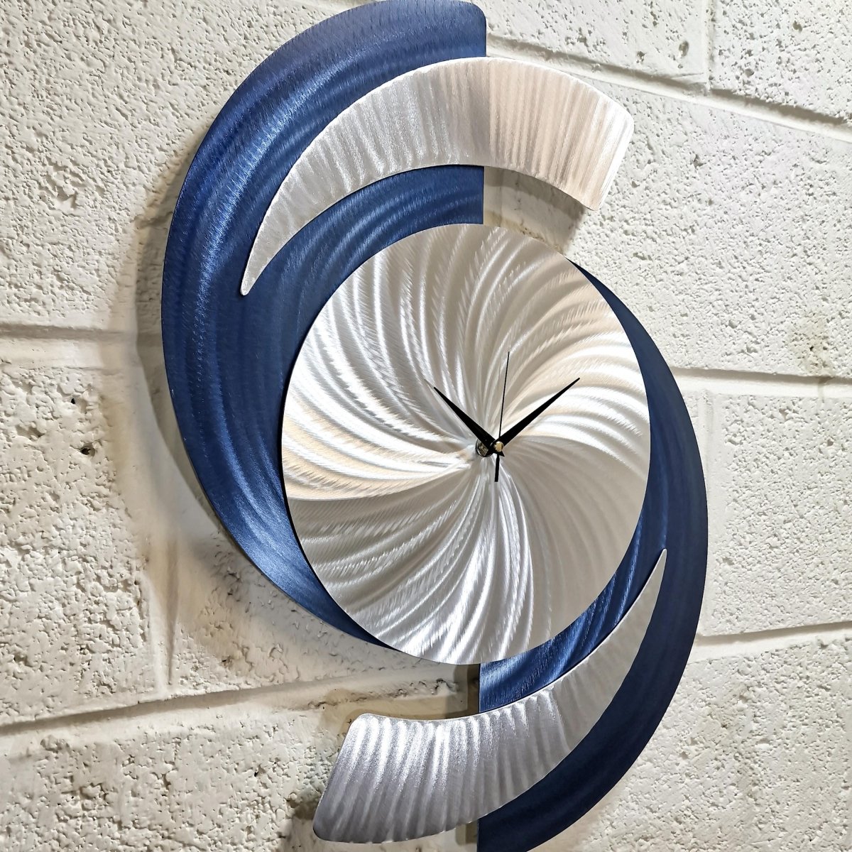 Navy Blue Metal Wall Clock – Modern Clock & Silver Wall Art Sculpture - Modern Elements Metal Art - INV363773V
