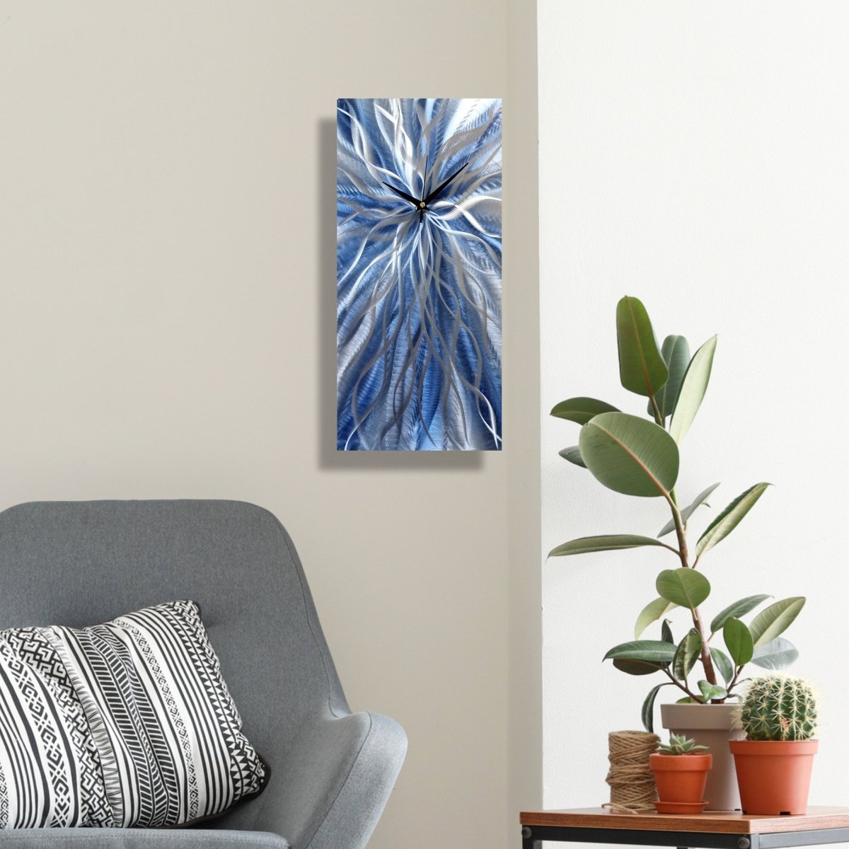 Navy Blue Metal Wall Clock - Unique Modern Decor Art Piece for Your Home - Modern Elements Metal Art - INC944047