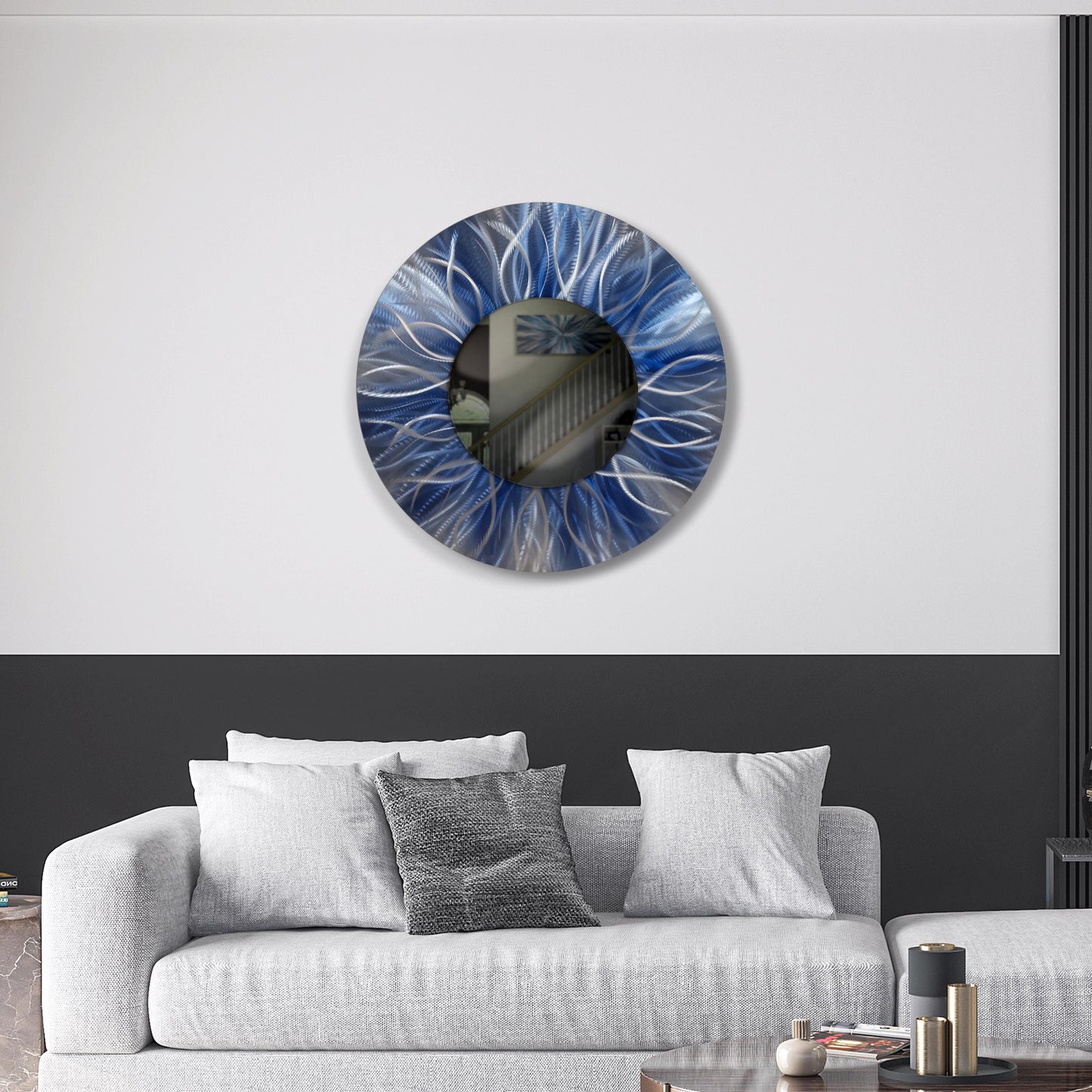 Navy Blue Metal Wall Mirror Titled Radiation - Modern Elements Metal Art - MJ85272728 - 1