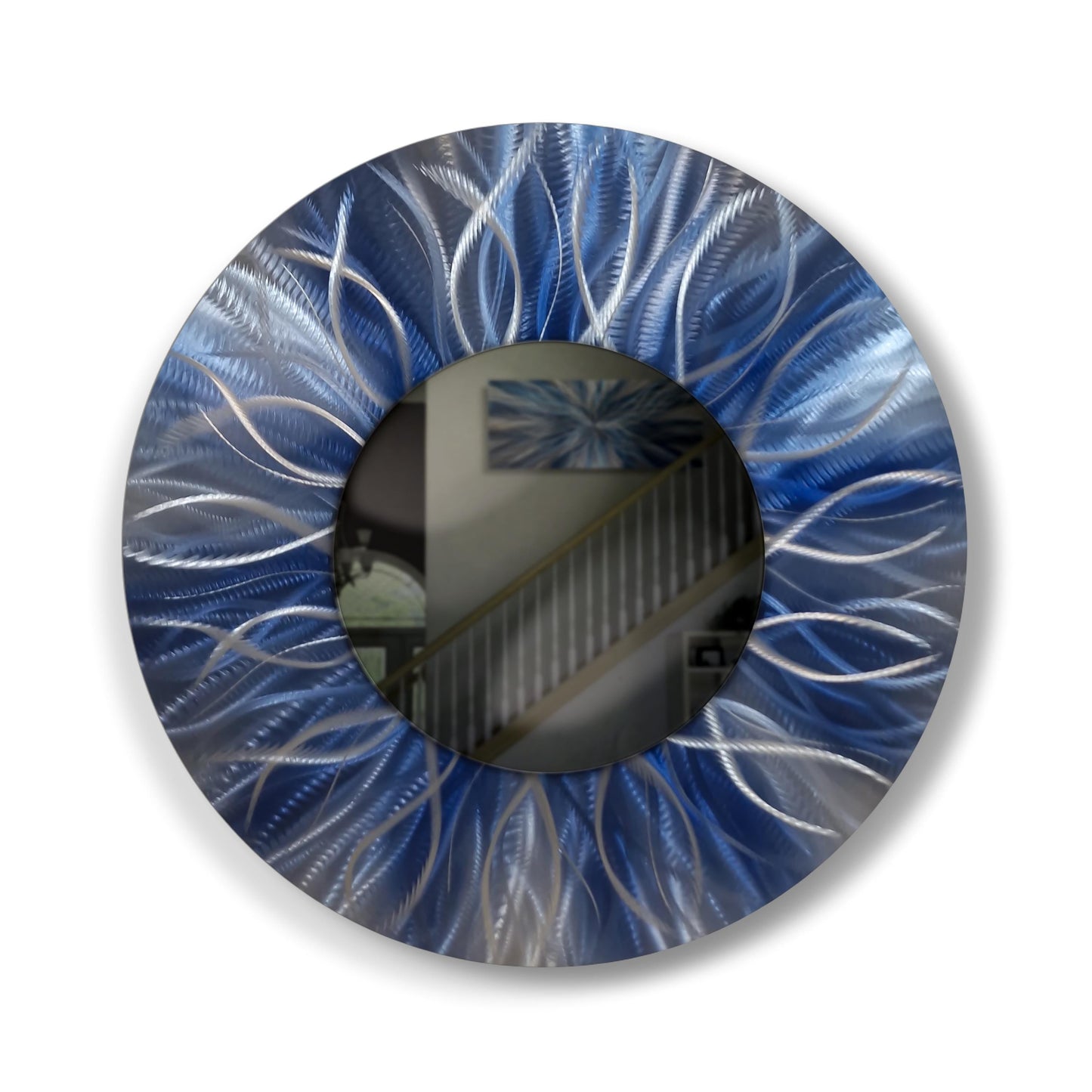 Navy Blue Metal Wall Mirror Titled Radiation - Modern Elements Metal Art - MJ85272728 - 1