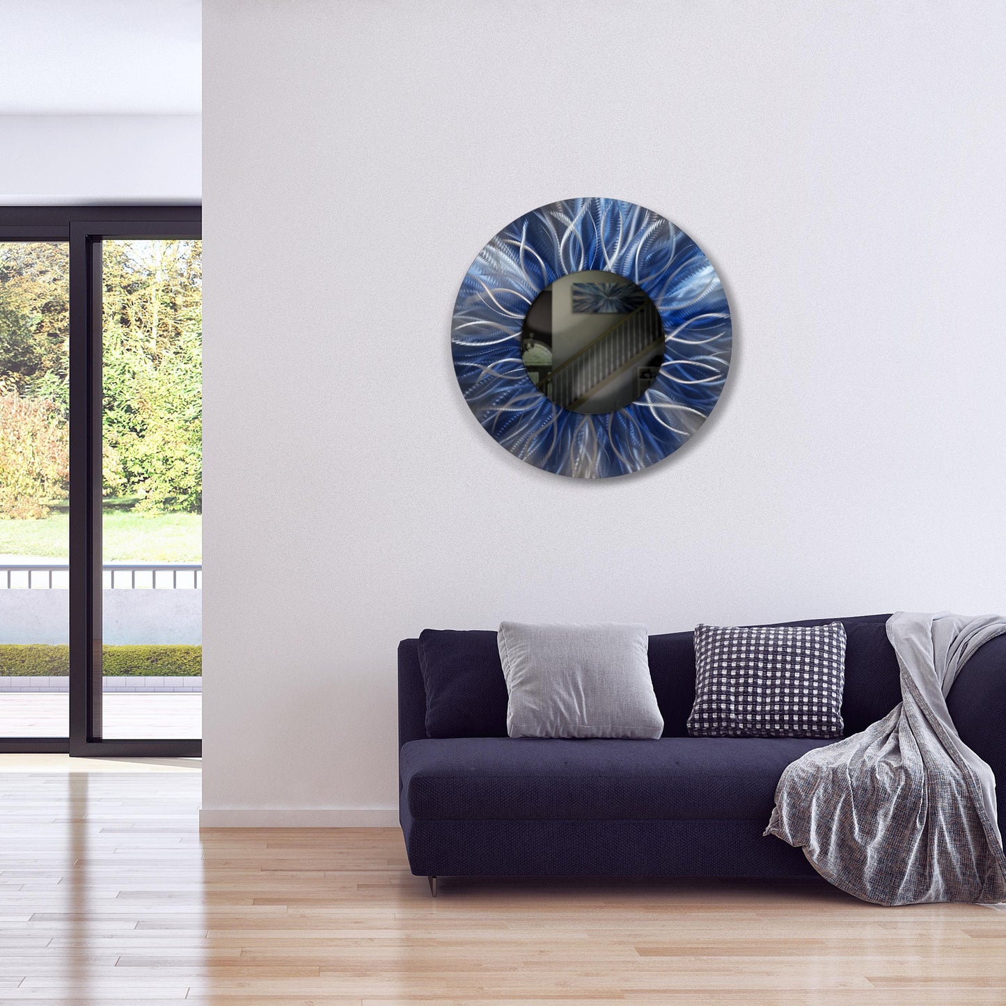 Navy Blue Metal Wall Mirror Titled Radiation - Modern Elements Metal Art - MJ85272728 - 1