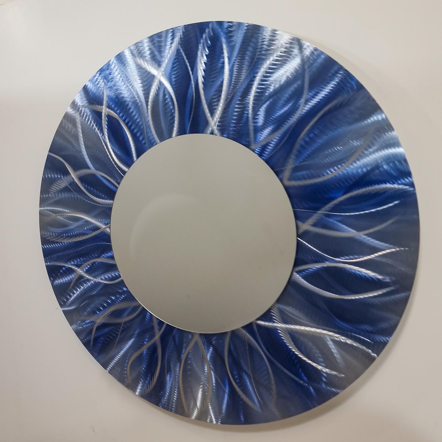 Navy Blue Metal Wall Mirror Titled Radiation - Modern Elements Metal Art - MJ85272728 - 1