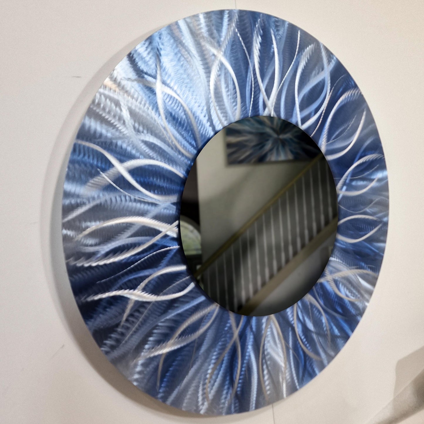 Navy Blue Metal Wall Mirror Titled Radiation - Modern Elements Metal Art - MJ85272728 - 1