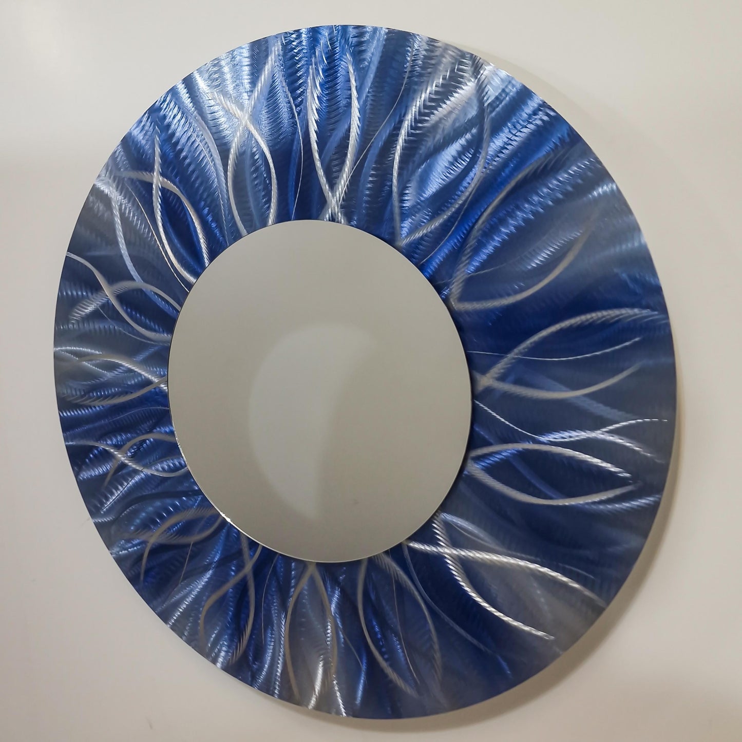 Navy Blue Metal Wall Mirror Titled Radiation - Modern Elements Metal Art - MJ85272728 - 1