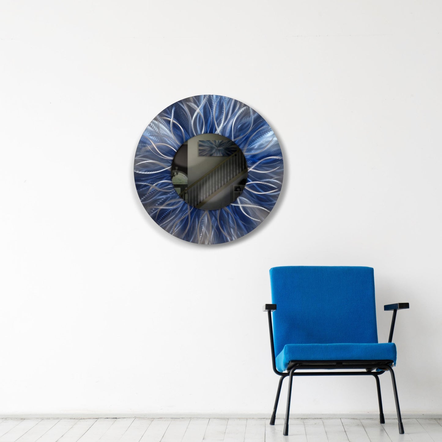 Navy Blue Metal Wall Mirror Titled Radiation - Modern Elements Metal Art - MJ85272728 - 1