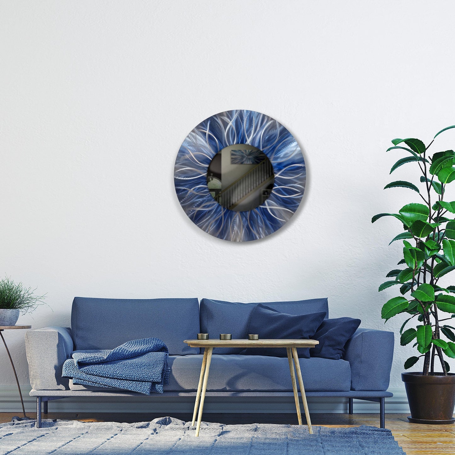 Navy Blue Metal Wall Mirror Titled Radiation - Modern Elements Metal Art - MJ85272728 - 1
